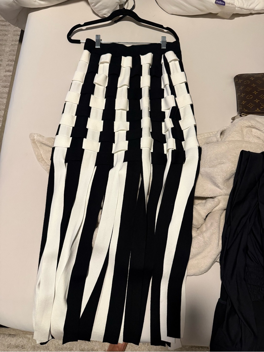 Anne Fontaine Black and White Woven Fringe Hand Made Skirt